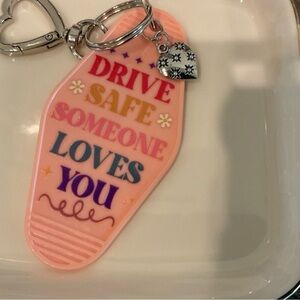 Pink Drive Safe Keychain with Heart Charm